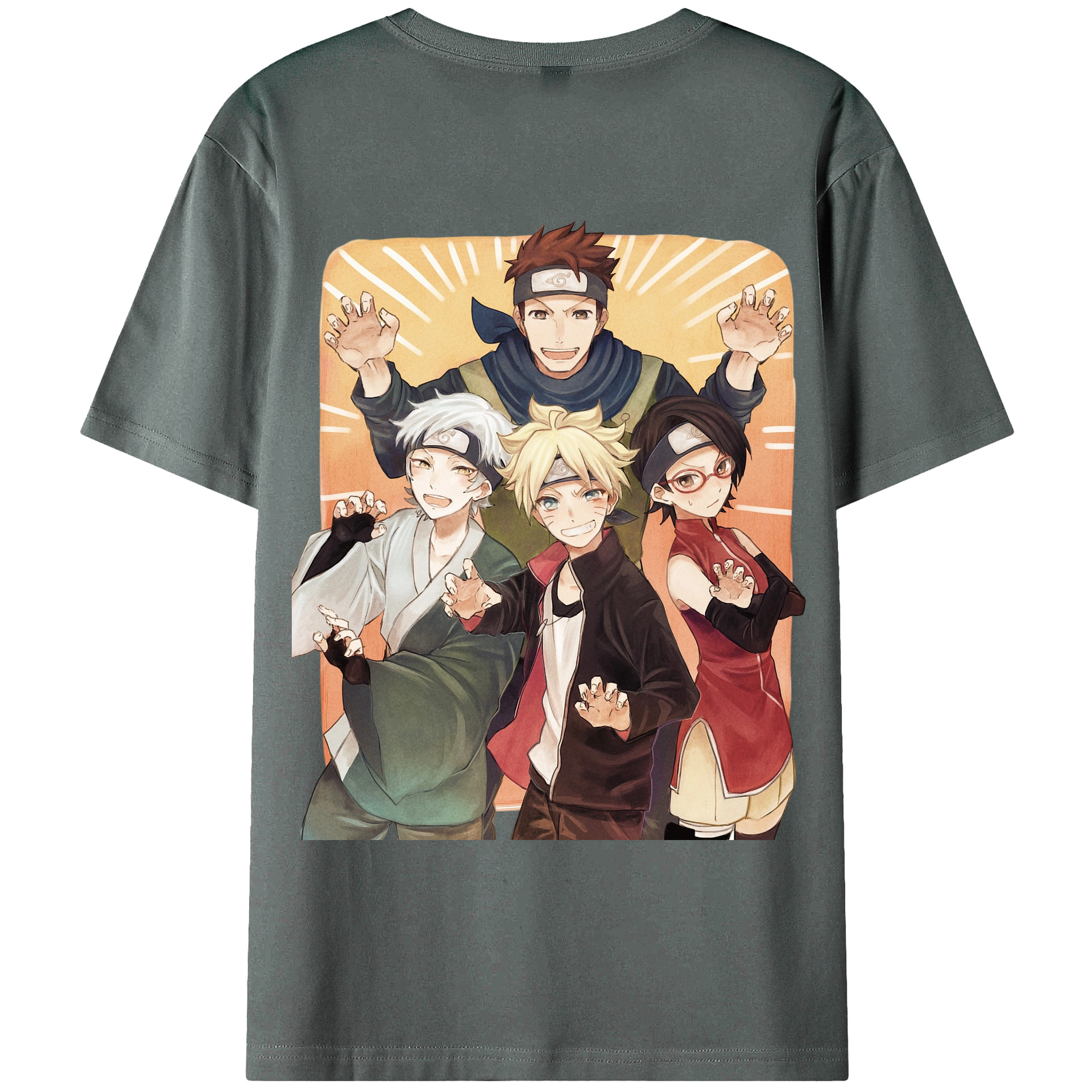 （画像用） NARUTO -ナルト- うちは サラダ Uchiha Sarada 綿100％ メンズ半袖Tシャツ（バックプリント） 通気性